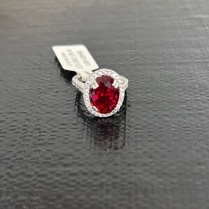 Free People Silver Ring with Red Gemstone
